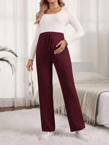 SHEIN Spodnie ciążowe, casualowe, w jednolitym kolorze, z wysokim stanem i prostymi nogawkami