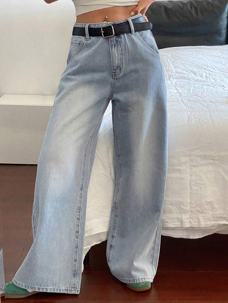 Casual Washed Loose Wide-Leg Jeans