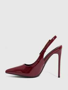 CUCCOO SZL Pointed Toe Stiletto High Heel Wine Red Fashionable Sexy Evening Party Women's Pumps With Ankle Strap For Christmas - Burgundy - View 8