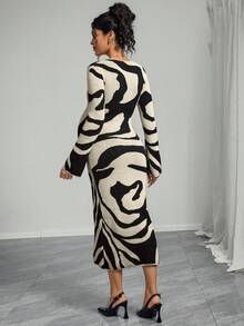 Momance Maternity Elegant Knitted Bodycon Dress With Graphic Print, Round Neck, Long Sleeve, Autumn/Winter