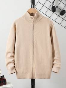 Tween Boy Khaki Thick Zip-Up Cardigan, Soft Fabric Suitable For Casual Wear, Spring/Autumn/Winter Christmas Halloween Autumn Fall Jumpers Sweaters Tops, Christmas Jumper