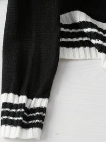 GlowEve 女士条纹长袖针织开衫和针织裤休闲两件套，秋冬 - 黑與白 - 查看 7