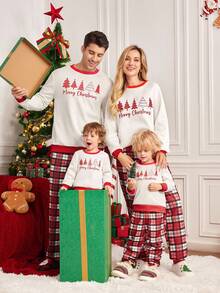 SHEIN LUNE Set de 2 pantalones casuales a cuadros a juego para mujer y niños en Navidad