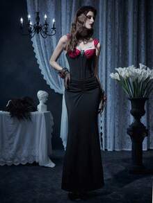 Glisette 2pcs Women Camisole Shapewear Top & High Waist Solid Color Bodycon Skirt Set - Black - View 11