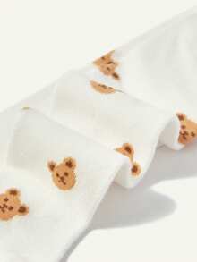 Cozy Pixies 1 件白色熊图案女婴打底裤，可爱打底裤，适合户外外出