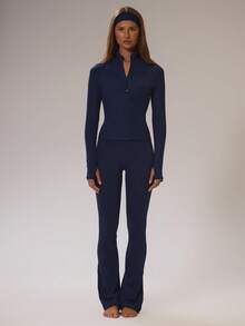 Musera Sport 运动型拉绒拉链修身BBL夹克，适合运动、健身房锻炼、休闲瑜伽、普拉提等日常休闲场合。 - 藏蓝色 - 查看 5