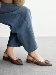 CUCCOO BIZCHIC Giày bệt mũi nhọn hở lưng màu trơn đơn giản dành cho nữ - Màu nâu Sô-cô-la - Xem 5