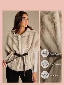 Enchnt Veste de mode à manches courtes en fausse fourrure avec torsade à la taille, hiver