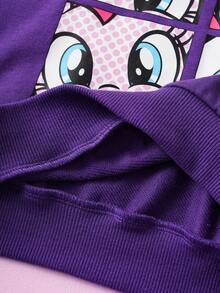 My Little Pony X SHEIN 年轻女孩休闲可爱卡通字母图案落肩宽松连帽衫，秋/春 - 紫色 - 查看 10