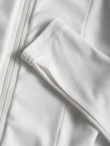 Glimmora 女式星空印花羊毛轻便夹克，休闲街头风格拉链修身长袖外套，秋季 - 白色 - 查看 3