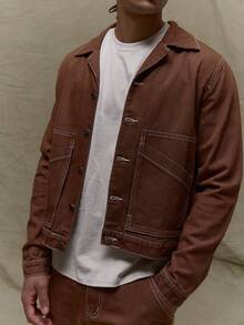 Musero Boxy Fit Long Sleeve Denim Contrast Stitch Button Through Jacket Fall Autumn Winter