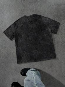 PAVTROS Camiseta casual holgada de cuello redondo con estampado de letras para hombre - Multicolor - Ver 2