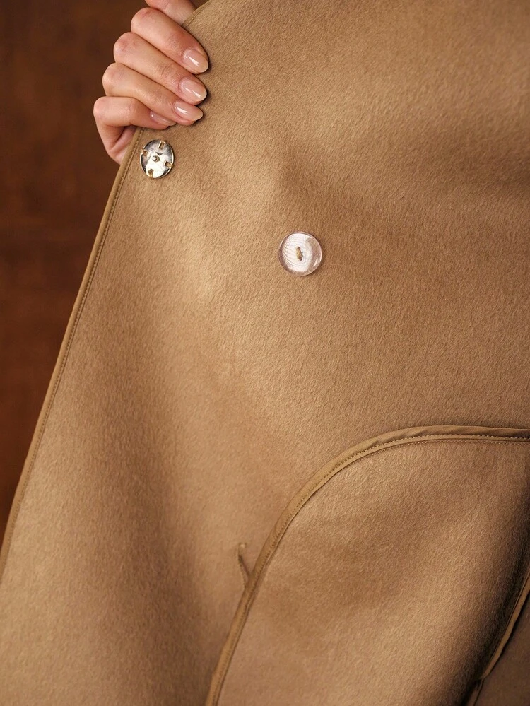 WOOL CONTRAST PU LEATHER OVERCOAT