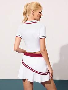 Gameset SHEIN Sport Women's Contrast Trim Short Sleeve Fitted Summer Sports Polo Shirt - White - View 2