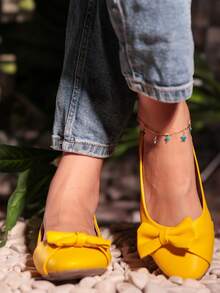 Bailarinas slip-on con moño en verde, plateado y amarillo – chic para este otoño, flats de mujer, cualquier ocasión, ligeras, cómodas. - Amarillo - Ver 1