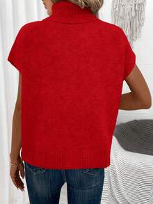 EMERY ROSE Women's Casual Solid Color Turtleneck Knit Vest, Autumn/Winter - Red - View 2