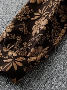 EMERY ROSE 女式黑色和金色提花面料长袖休闲通勤优雅复古衬衫 - 黑色和金色 - 查看 6