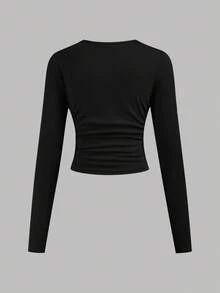 SHEIN Girlism 3件套少女纯色圆领褶皱长袖T恤，冬季长袖上衣，适合日常、庆祝活动、秋冬季穿着，舒适百搭，可叠穿，时尚长袖上衣，适合秋冬季日常穿着、街头风格、居家穿着。 - 彩色 - 查看 7