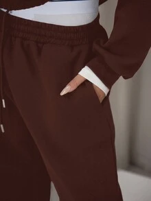 MUSERA 筒状裤腿弹力腰带慢跑裤，优雅可爱性感街头风，适合秋季、夜晚外出、冬季和圣诞节穿着。 - 巧克力棕 - 查看 6