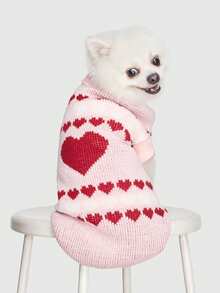 Heart-Shaped Pink Pet Sweater, Casual Pet Supplies - Baby Pink - View 1