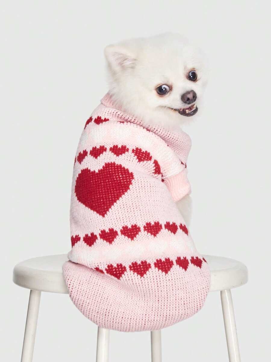 Heart-Shaped Pink Pet Sweater, Casual Pet Supplies - Baby Pink - View 1