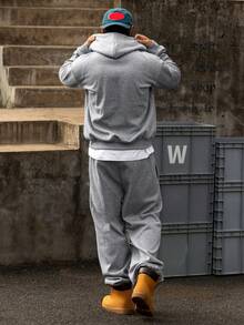 DAZY Setelan Sweatsuit Fleece Abu-abu Pria, Hoodie Musim Gugur/Dingin - Grey - View 2