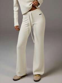 Athîral Women's Letter Pattern Drawstring Waist Casual Knit Pants, Autumn/Winter,Fall,Fall Clothes For Women - White - View 2