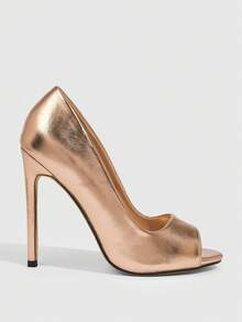 CUCCOO SZL 性感时尚香槟色露趾细高跟鞋休闲百搭女式浅口鞋 - 香檳色 - 查看 2