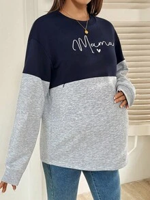 SHEIN Maternity Letter Print Crew Neck Long Sleeve Nursing Sweatshirt Women Sweatshirts Maternity Tops Pregnancy Shirts Mama Sweatshirt Hoodies Plus Size Women - Multicolor - View 7