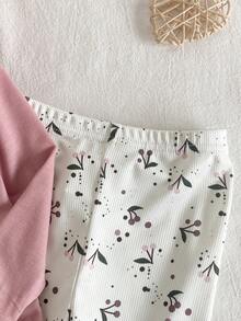 SHEIN Vintaside Kids 2 piezas Conjunto de pijama casual y elegante para niñas bebé con estampado floral en blusa de manga larga y pantalones