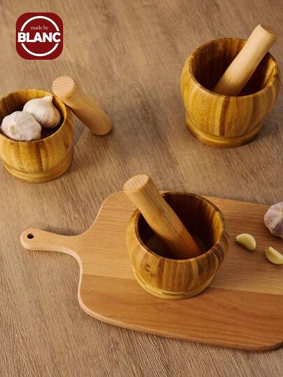 1pc Wooden Garlic Masher, Simple Bamboo Garlic Pressure Jar For Kitchen