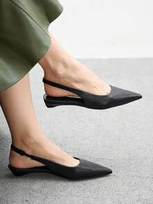 CUCCOO BIZCHIC 女士尖头低跟平底一脚蹬鞋，百搭休闲通勤风格，黑色