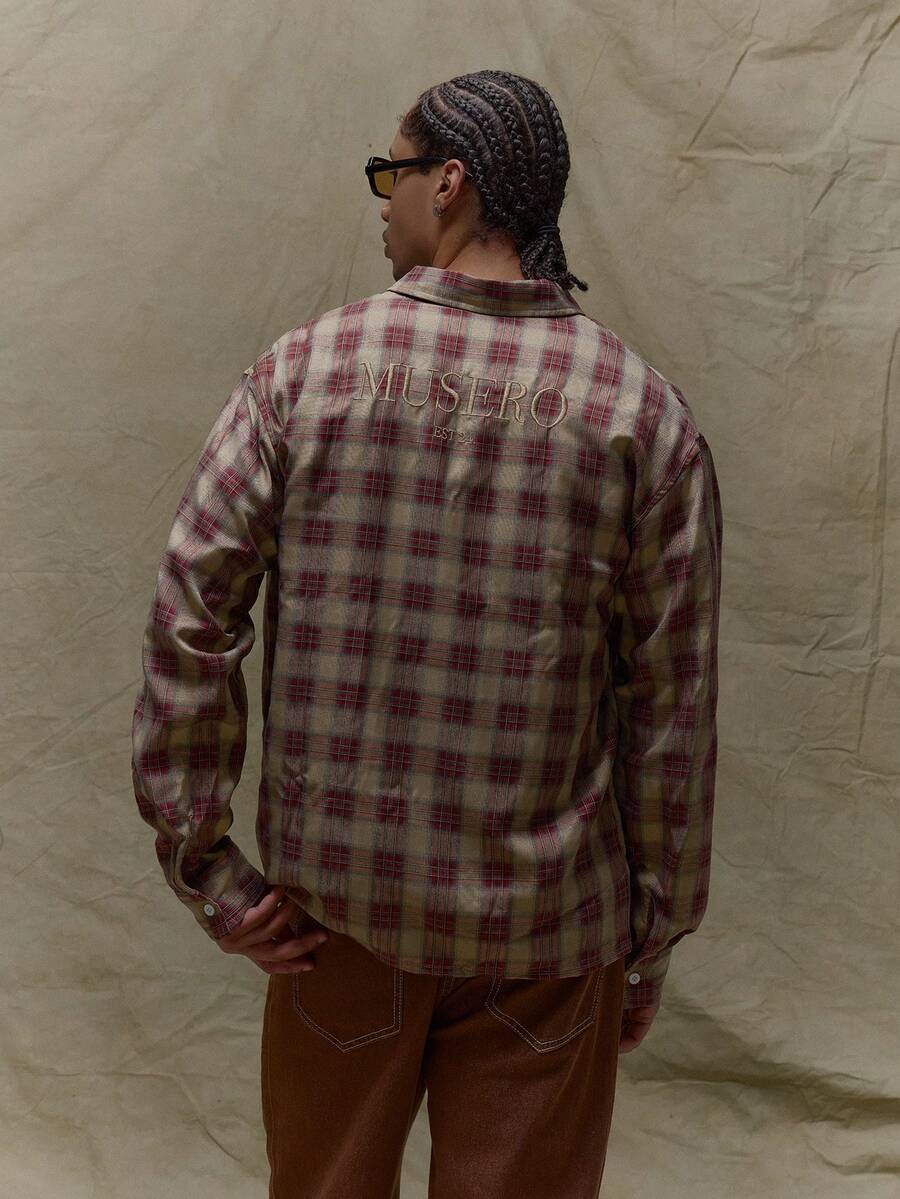 Musero Camisa de manga larga con botones y bolsillo delantero, estilo de cuadros todo sobre, detalles occidentales para otoño, primavera y verano - Multicolor - Ver 1