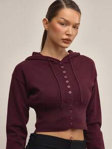 MUSERA Knit Button Through Hoodie Elegant Elegant Winter Work Cute Evening Elegant Party - Maroon - View 2