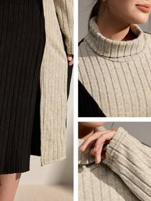 Momelise Plus Size Women High Neck Colorblock Long T-Shirt, Suitable For Outdoor, Home, And Casual Wear, Autumn/Winter - Multicolor - View 7