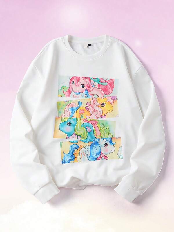 My Little Pony X SHEIN Men's Casual Cute Pony Print Crew Neck Sweatshirt, Autumn