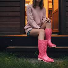 Bota De Lluvia Impermeable Para Dama 1515 Line/Rosa  Rosa B, duraderas y resistentes al desgaste, antideslizantes, aptas para días lluviosos y soleados, diseño de suela antideslizante para mayor tracción, fácil de limpiar, diseño de punta redonda para comodidad del pie, material suave para un uso cómodo - Rosa Fucsia - Ver 4