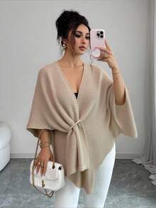SHEIN Franclia Áo len cardigan cổ lọ thanh lịch cá tính thời trang thu đông mới cho nữ - Lạc đà - Xem 4