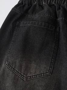 EASEVO 大码男士休闲水洗阔腿牛仔裤，垃圾摇滚风 - 黑色 - 查看 6