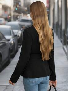 EMERY ROSE Blazer élégant et décontracté à manches longues noir pour femme - Noir - Voir 2