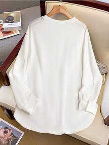 EMERY ROSE 优雅白色中长袖女式宽松运动衫打底套头衫秋季