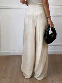 DAZY Women's Loose Asymmetric Wide Leg Pants, Casual Vintage Style, Autumn/Winter - Apricot - View 2