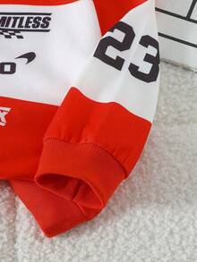 2 件套幼儿男童赛车印花圆领套头衫，街头风格运动装，秋冬 - 紅色 - 查看 7