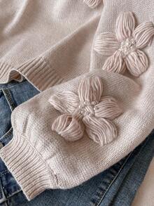 SHEIN Frenchy كنزة صوفية كاجوال نسائية مزينة بزخارف زهرية ثلاثية الأبعاد، خريف/شتاء