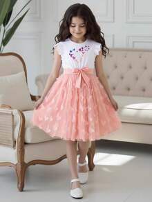 Tween Girls' Butterfly 3d Flower Design Fashionable, , Comfortable, And Vibrant Dress - Multicolor - View 1