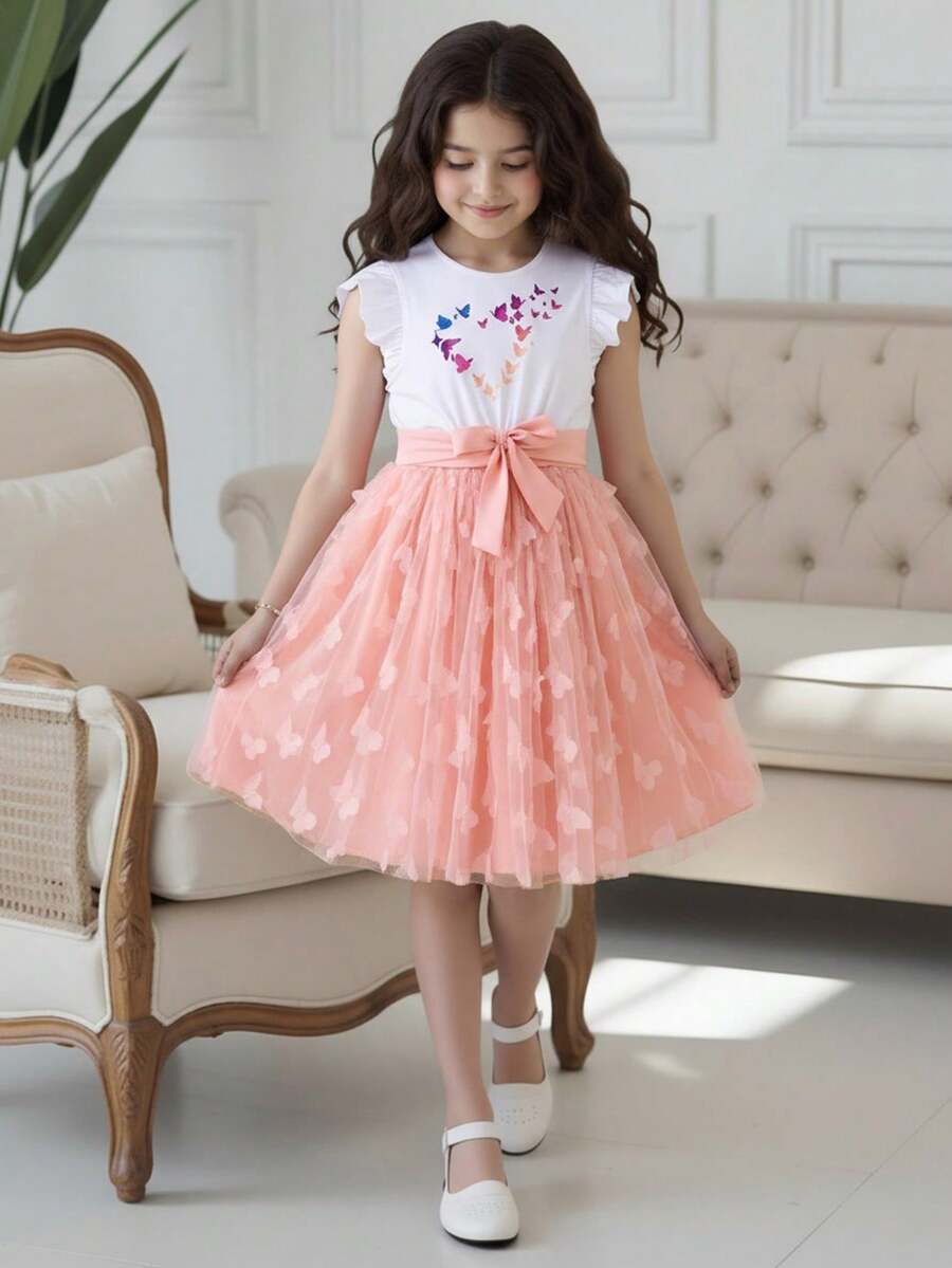 Tween Girls' Butterfly 3d Flower Design Fashionable, , Comfortable, And Vibrant Dress - Multicolor - View 1