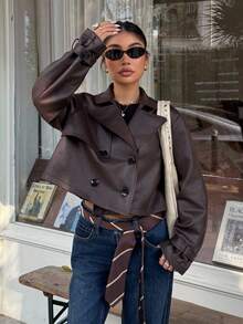 Muchica Dark Brown Suede Women's Long Sleeve Jacket In Fall/Winter - Coffee Brown - View 6