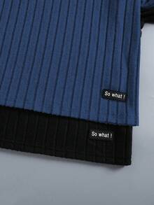 SHEIN 2pcs Letter Patched Detail Turtleneck Ribbed Tee