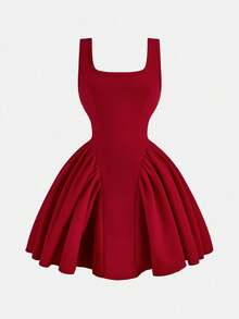 Firerie Kids Firerie Kids Tween Girl Red Mini A-Line Square Neck Elegant Waist Flare Ruffle Hem Christmas Party Dress, Suitable For Autumn/Winter, Spring/Summer, Valentine's Day - Red - View 7