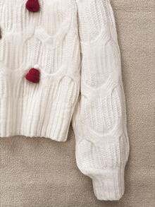 GlowEve Autumn/Winter New Christmas Element 3D Decor Cable Knit Crew Neck Drawstring Long Sleeve Comfortable Fabric Casual Elegant Sweater For Women, Suitable For Multiple Occasions